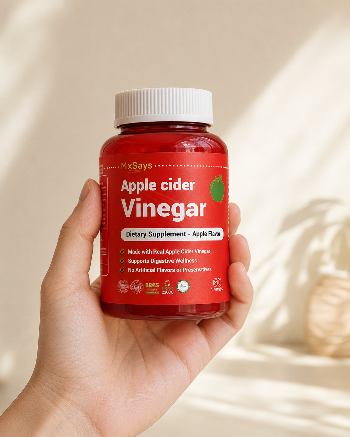 Apple Cider Vinegar Gummies — 0g Sugar, No Vinegar Taste (60 Gummies)